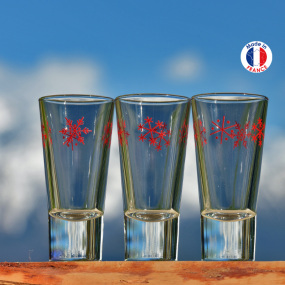 Vaso de licor copos de nieve rojo (x6)