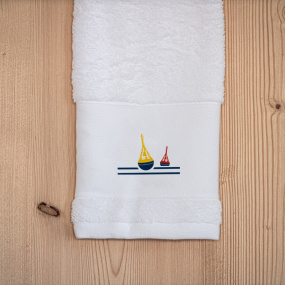 White bath towel with a seaside Buoys 20 x 40 in