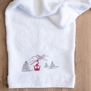 White Shower towel with red Cable Car